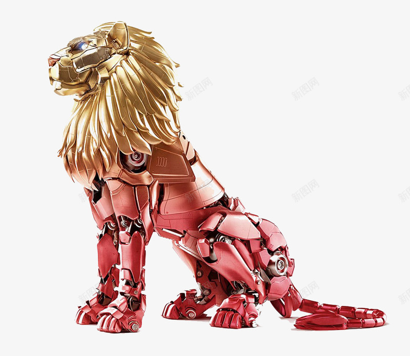 红色机械拼接狮子psd免抠素材_新图网 https://ixintu.com 拼接 机械 狮子 红色