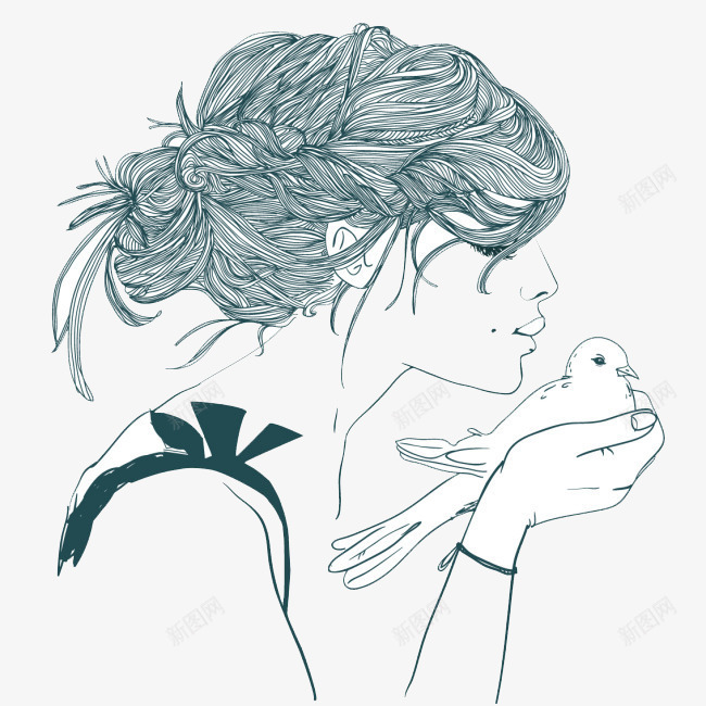 捧着鸽子的女人插画png免抠素材_新图网 https://ixintu.com 卡通人物插图 卡通人物漫画 女性女人
