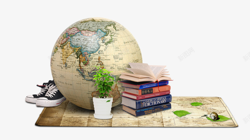 复古地图地球仪书本png免抠素材_新图网 https://ixintu.com 书本 地图 地球仪 开学爆到 鞋子