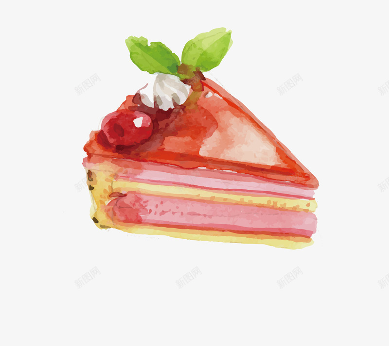水彩樱桃蛋糕矢量图ai免抠素材_新图网 https://ixintu.com 樱桃蛋糕 欧式蛋糕 水彩食材 矢量图