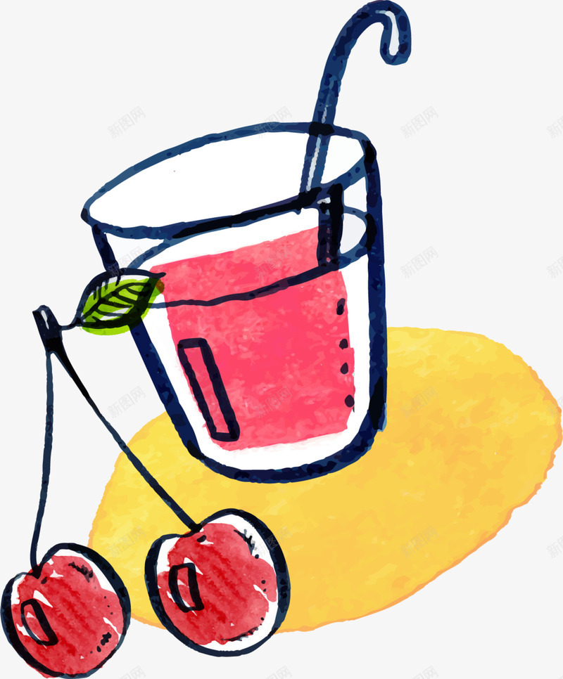 夏天气息手绘饮料png免抠素材_新图网 https://ixintu.com 夏天气息 手绘饮料 果汁 樱桃汁 红色樱桃 绘画