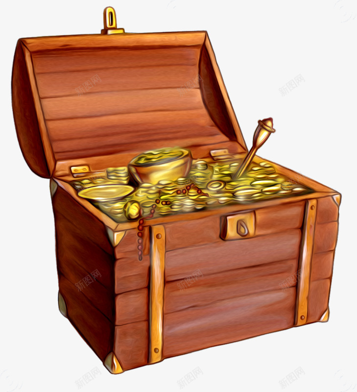 木质百宝箱png免抠素材_新图网 https://ixintu.com 手绘 木箱 盒子 金片 黄金