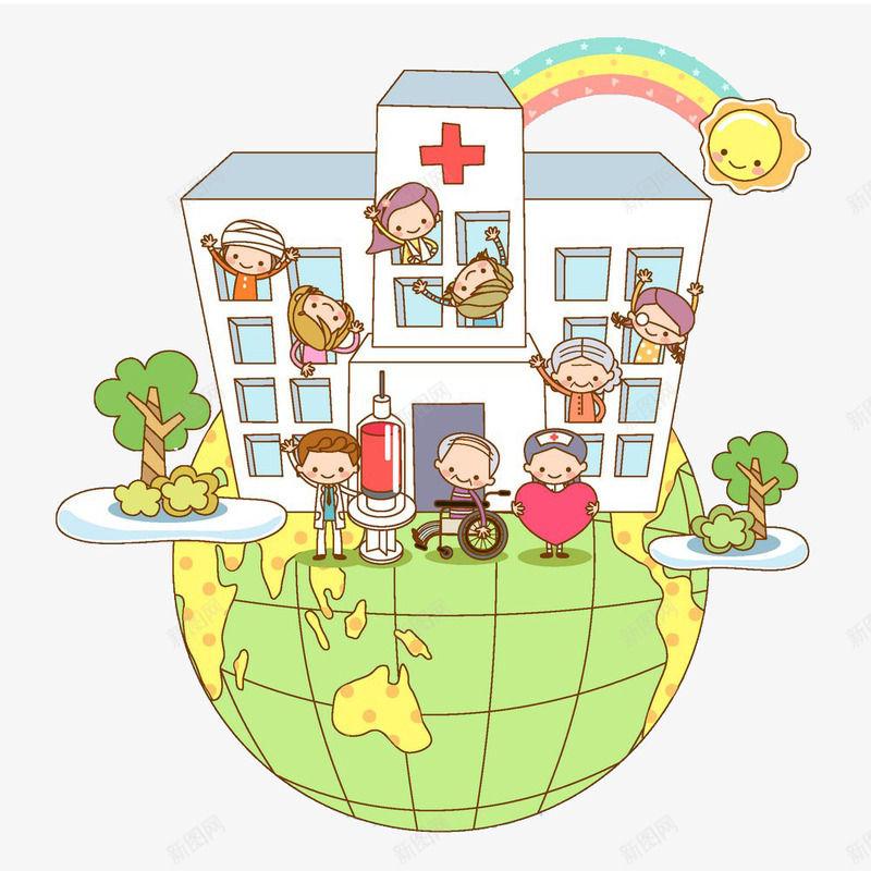 医院卡通图png免抠素材_新图网 https://ixintu.com 医务人员 医院 卡通 地球 大楼