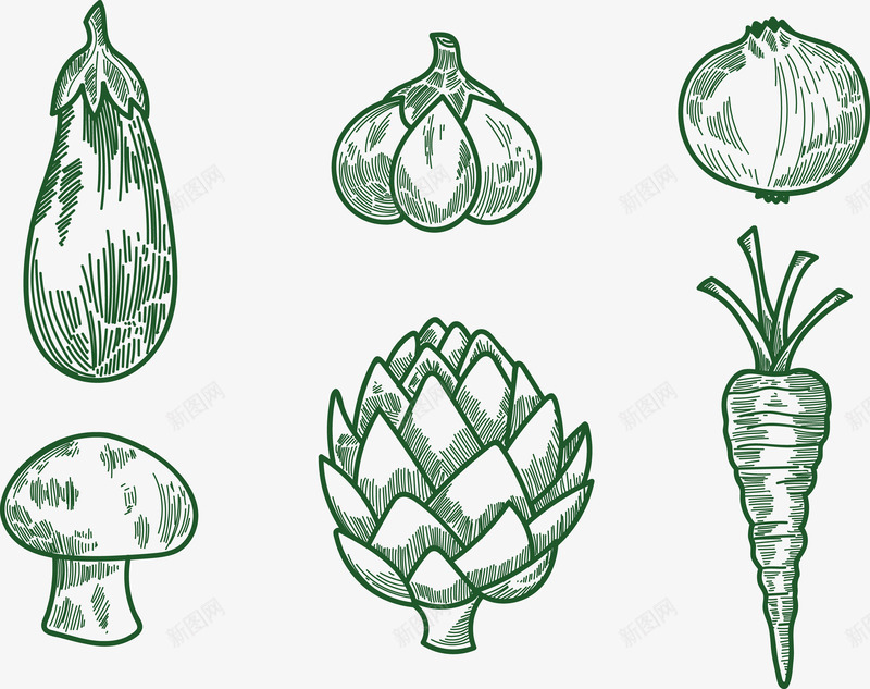手绘蔬菜矢量图eps免抠素材_新图网 https://ixintu.com 手绘 洋葱 胡萝卜 茄子 蒜 蔬菜 蘑菇 集合 矢量图