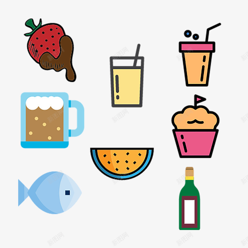 彩色的蔬菜饮品图标png_新图网 https://ixintu.com 健康 奶酪 手绘 柠檬 橙 水果 生菜 番茄 美食 胡萝卜 菠萝 葡萄 设计 食品 食物 饮品 鸡蛋
