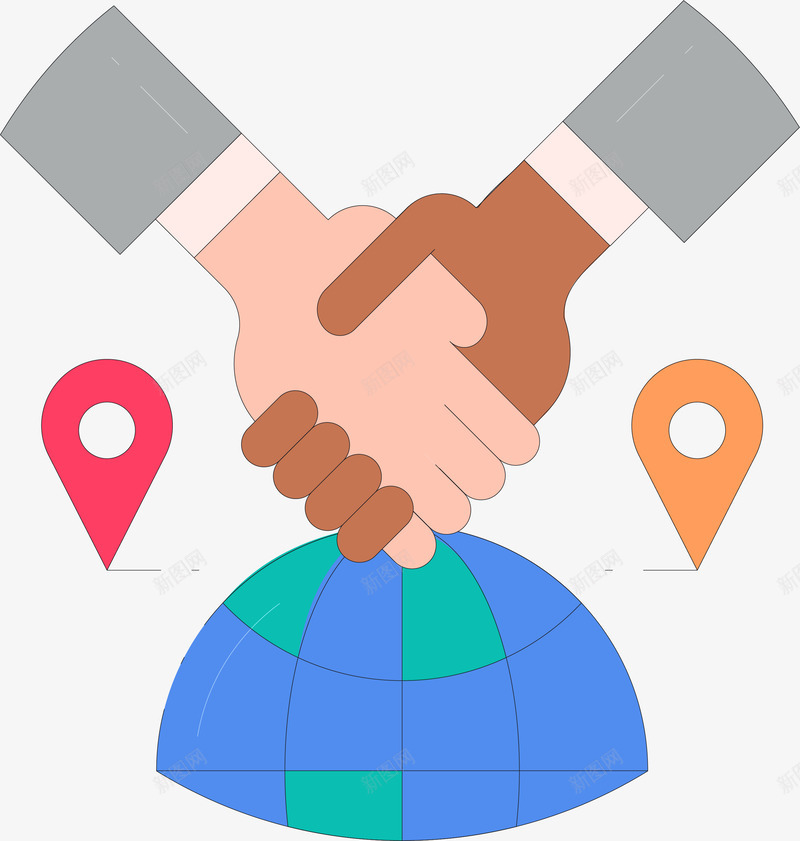 卡通手绘合作商务装饰图案矢量图图标eps_新图网 https://ixintu.com 卡通手绘插画 合作 合作商务插画设计 合作商务装饰图案 图标 地球 插画 握手 科技 矢量图