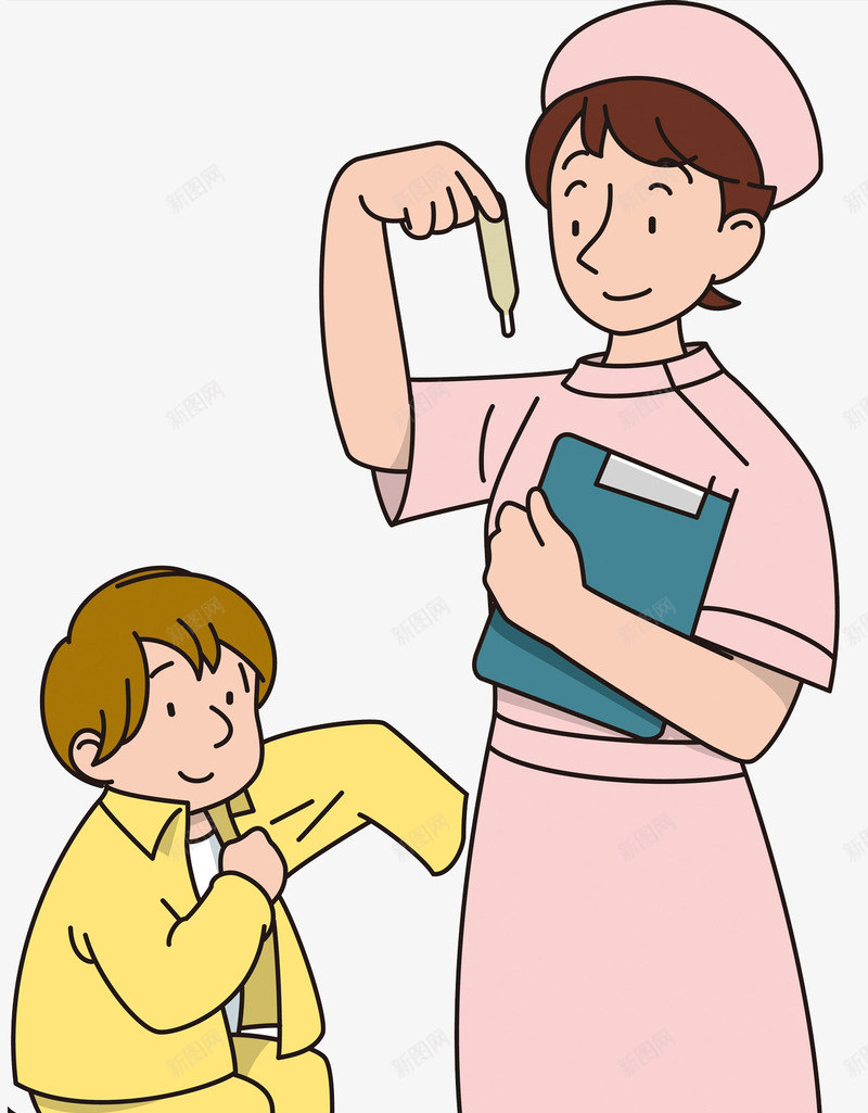 量体温的护士png免抠素材_新图网 https://ixintu.com 体温计 卡通 女人 小男孩 手绘 护士 漂亮的