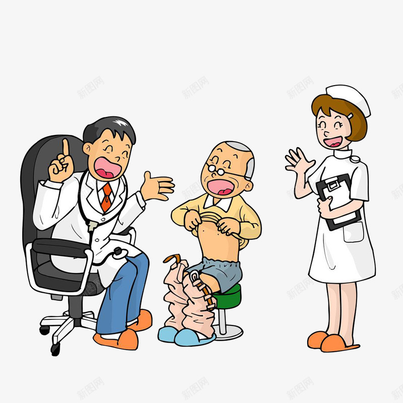 卡通脱衣服给医生做检查的病人素psd免抠素材_新图网 https://ixintu.com 医生与患者 卡通脱衣服给医生做检查的病人素材免费下载 尴尬的护士 摆手的医生 脱衣检查的老人