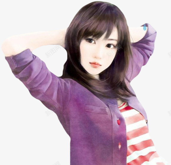 手绘红色条纹衣服美女png免抠素材_新图网 https://ixintu.com 手绘 红色条纹 衣服美女