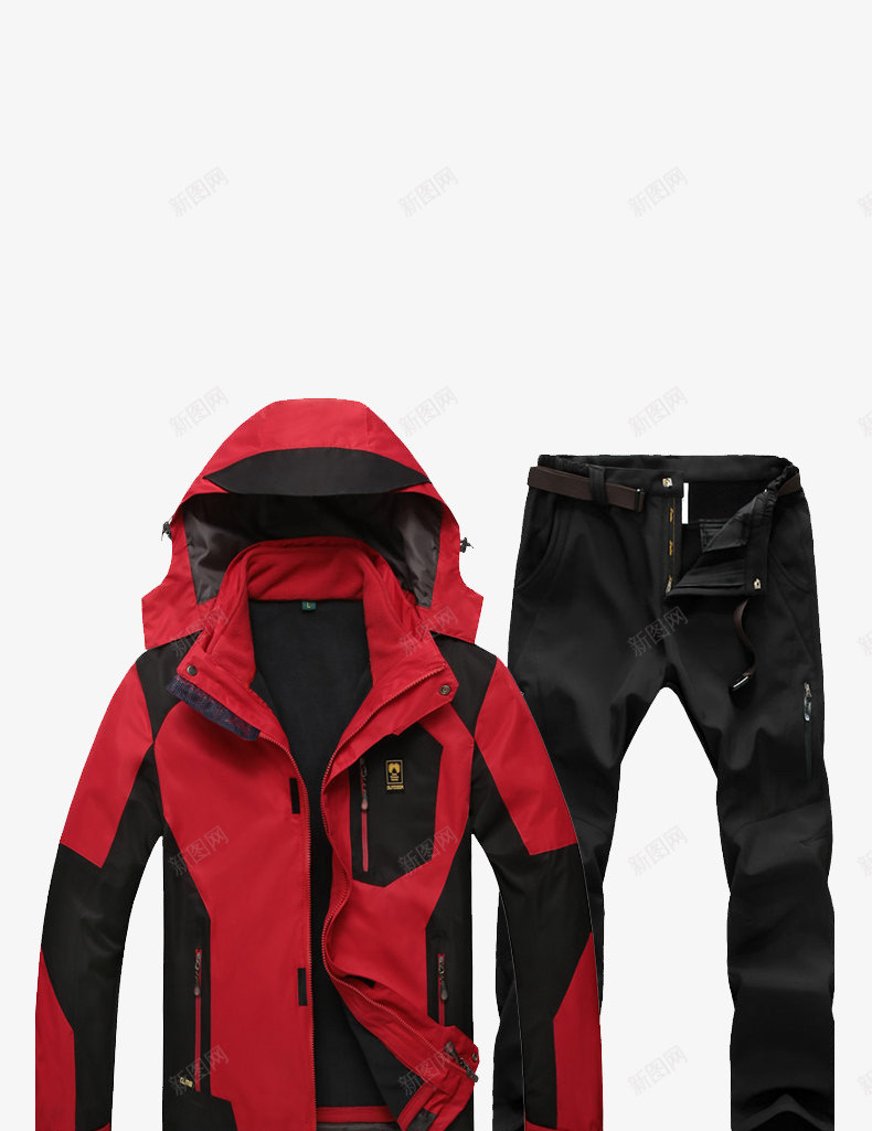 红色冲锋衣和裤子png免抠素材_新图网 https://ixintu.com 冲锋衣 男装 衣服 裤子