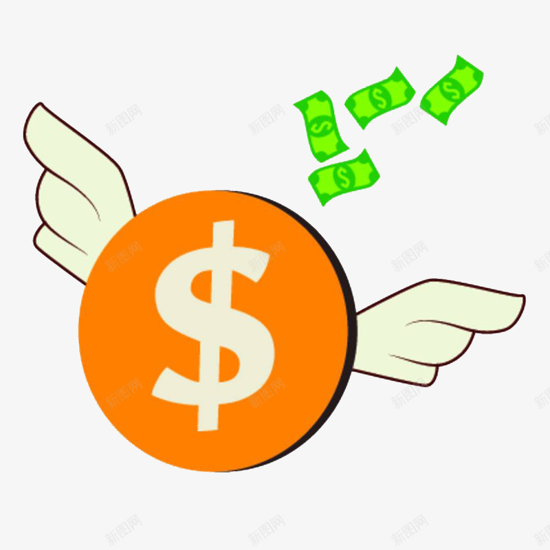 金币翅膀png免抠素材_新图网 https://ixintu.com 卡通 商务 散落 橙色 符号 美元 翅膀 金币 钞票