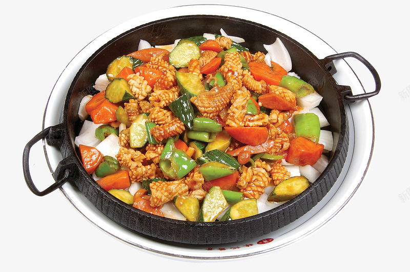 铁板鲜鱿png免抠素材_新图网 https://ixintu.com 产品实物 菜品 菜肴 食品餐饮 食物 鱿鱼 鲜鱿