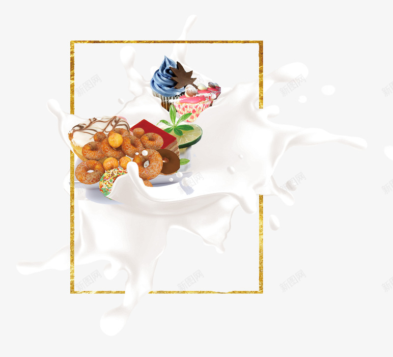 飞溅的牛奶png免抠素材_新图网 https://ixintu.com 牛奶 甜品 线条 美食 金色边框 飞溅的牛奶 食品