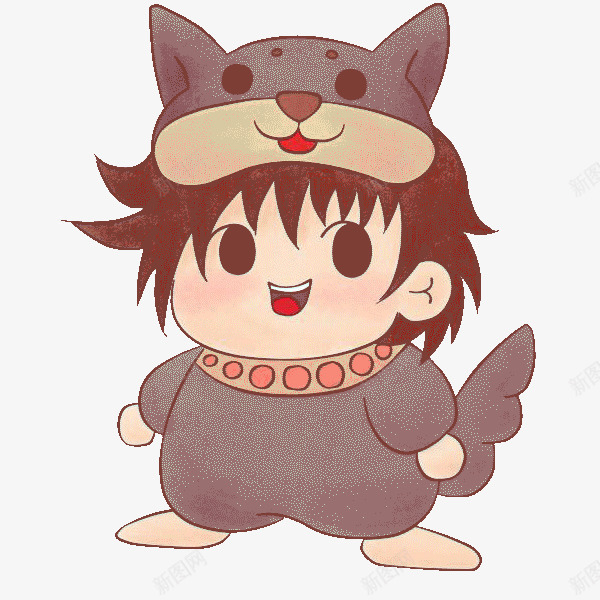 穿小狗服装的小朋友png免抠素材_新图网 https://ixintu.com 动物 卡通小孩 小朋友 小狗 帽子 服装 衣服