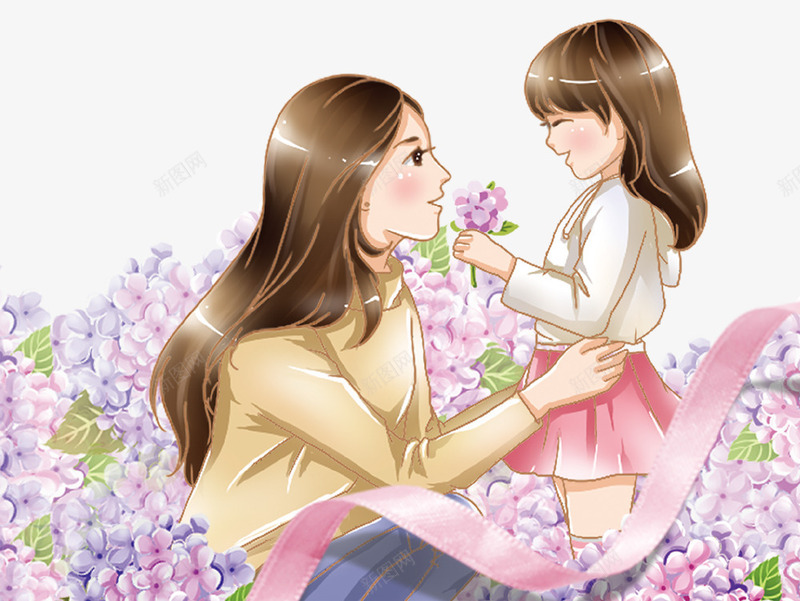 手绘人物插图母亲节装饰画给妈妈png免抠素材_新图网 https://ixintu.com 人物插图 妈妈 小女孩 手绘 手绘人物插图母亲节装饰画给妈妈花束的小女孩免费下载 母亲节 花束 装饰画