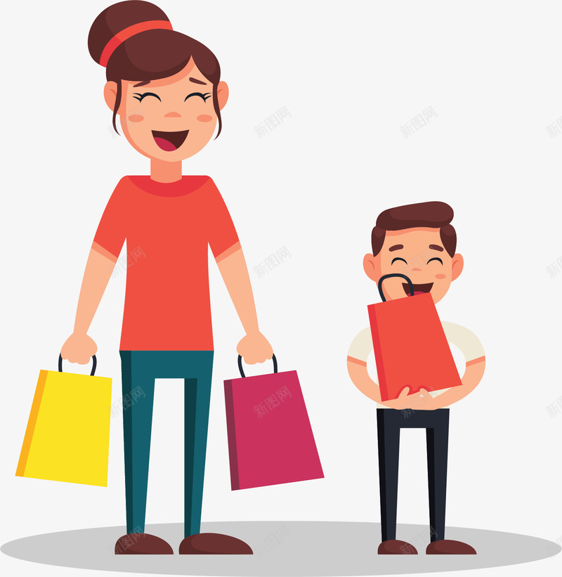母子俩一起商场购物矢量图ai免抠素材_新图网 https://ixintu.com 家庭活动 开心家庭 母子购物 母子逛街 矢量png 购物 矢量图