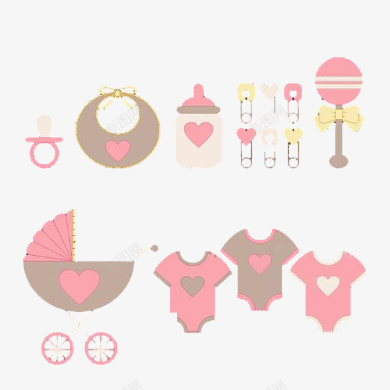 卡通手绘一系列婴儿用品png免抠素材_新图网 https://ixintu.com 包包衣服 奶嘴 奶瓶 手推车 手绘
