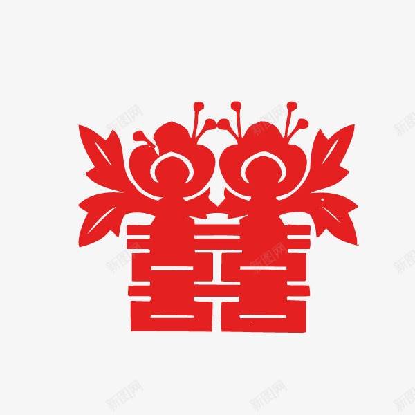 喜字双喜剪纸大红花纹点缀png免抠素材_新图网 https://ixintu.com 剪纸 双喜 喜字 大红 花纹点缀