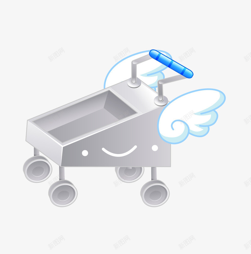 卡通可爱购物车png免抠素材_新图网 https://ixintu.com 卡通 卡通可爱 卡通购物车 可爱卡通 推车 矢量购物车 翅膀 购物车