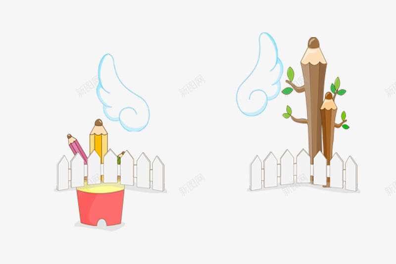 铅笔形状的树木png免抠素材_新图网 https://ixintu.com 创意学习主题海报 栅栏 白色围栏 翅膀 铅笔形状的树