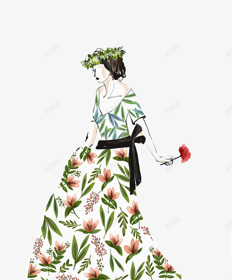 碎花裙子小清新时尚礼服拿花女孩png免抠素材_新图网 https://ixintu.com 卡通人物 女生女孩 手绘平面 时尚女生 时尚小花裙女孩 时尚礼服 碎花裙子 都市女郎