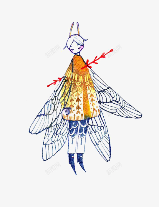创意插画男孩png免抠素材_新图网 https://ixintu.com 卡通 奇幻 手绘 插画 昆虫 梦幻 男孩 翅膀