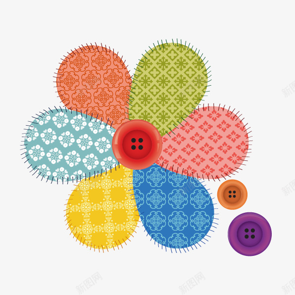 贴布矢量图ai免抠素材_新图网 https://ixintu.com 小碎花 纽扣素材 花布 花朵素材 矢量图