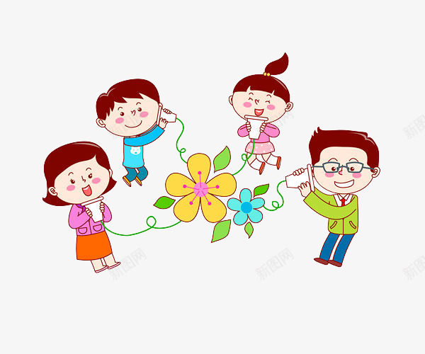 自制土电话png免抠素材_新图网 https://ixintu.com 一家人 传话筒 卡通 土电话 小花 插图 高兴地