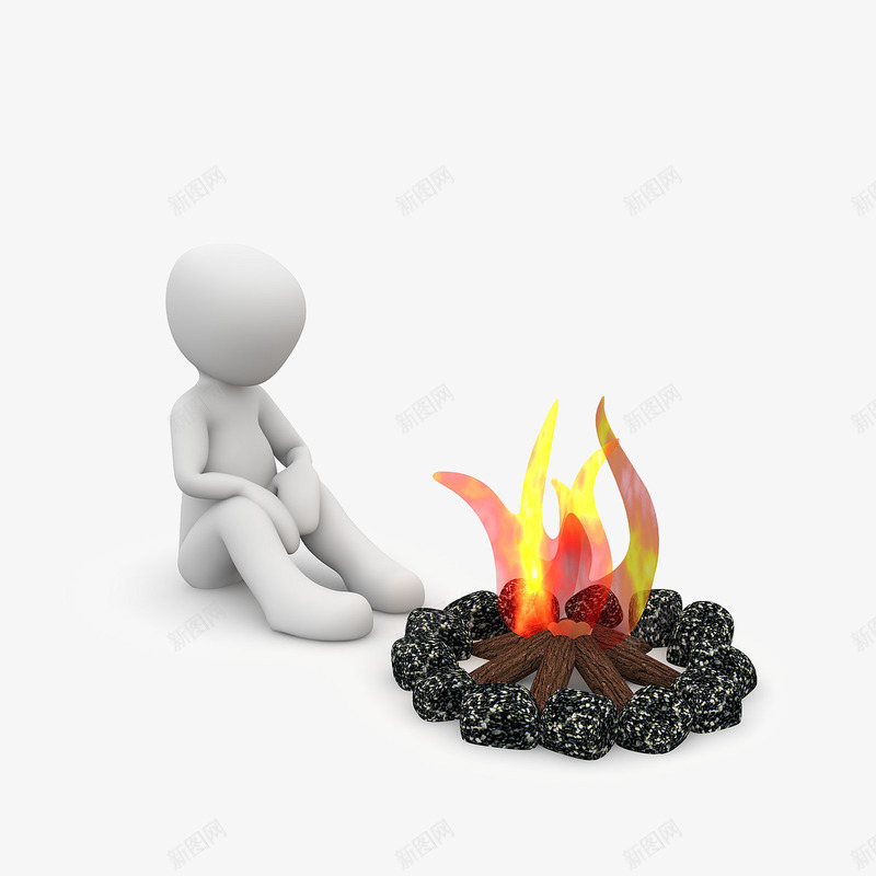 烤火的白色小人png免抠素材_新图网 https://ixintu.com 烤火 生火 白色小人 野外生存