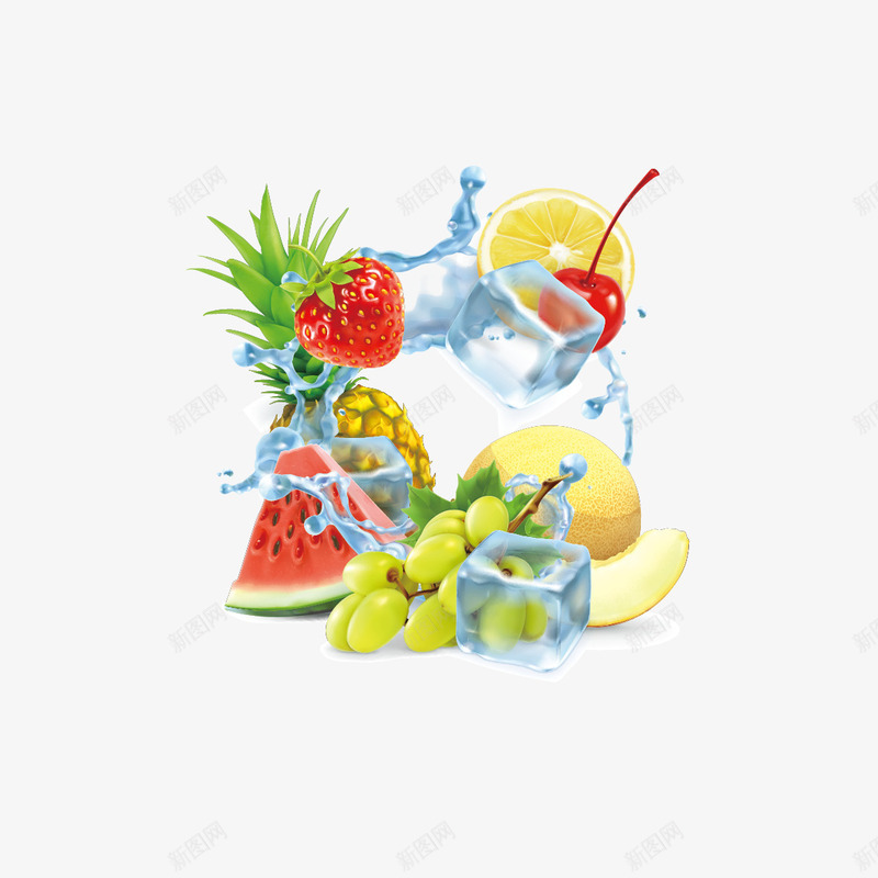 水果和冰块png免抠素材_新图网 https://ixintu.com 冰块 草莓 荔枝 葡萄 西瓜