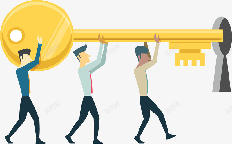 拿着金色钥匙开锁矢量图ai免抠素材_新图网 https://ixintu.com 商务小人 团队合作 开锁 插画 矢量png 矢量图 金色钥匙 钥匙开锁