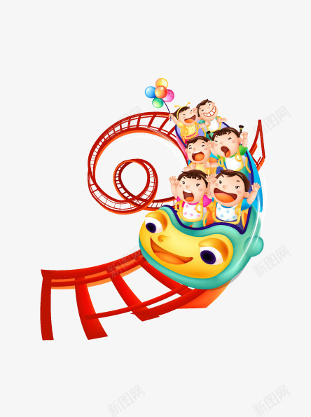 卡通可爱小人过山车png免抠素材_新图网 https://ixintu.com 卡通 可爱 小人 车 轨道