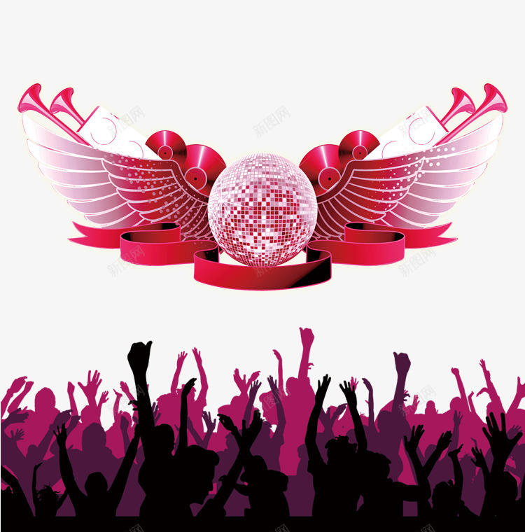 狂呼的人民png免抠素材_新图网 https://ixintu.com 红色喇叭 翅膀