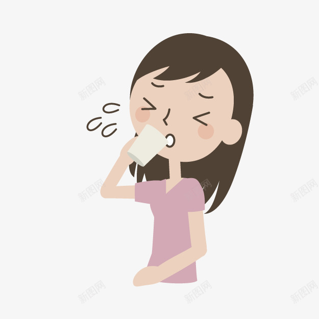 卡通喝水小人png免抠素材_新图网 https://ixintu.com 卡通小人 喝水小人 多喝水卡通 生病小人 长发女生