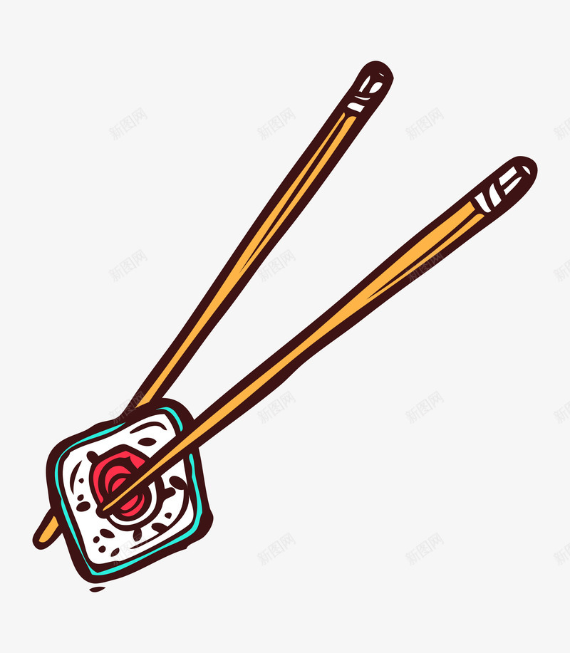 水彩卡通筷子图png免抠素材_新图网 https://ixintu.com 中国风 卡通手绘 寿司 水彩 筷子 美食 食品 食物