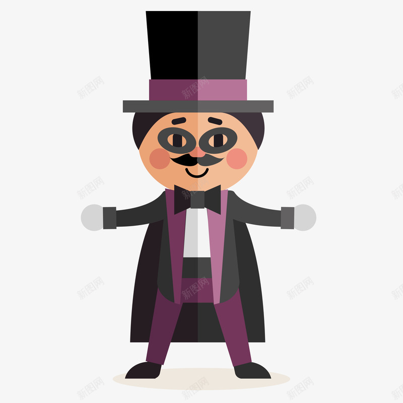 扁平化马戏团人物魔术师png免抠素材_新图网 https://ixintu.com 卡通装饰 扁平化人物 马戏团人物 魔术师 黑色衣服装饰