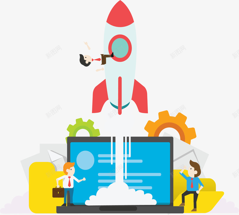 商务小人火箭发射矢量图ai免抠素材_新图网 https://ixintu.com 启动项 商务小人 火箭 火箭发射 矢量png 项目启动 矢量图