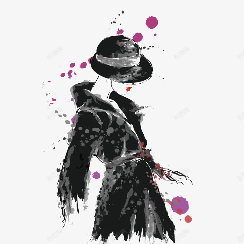 卡通手绘黑色女郎片矢量图eps免抠素材_新图网 https://ixintu.com 卡通手绘 女郎 睡美人矢量 红唇 美人 跳舞的美人 黑衣服 矢量图