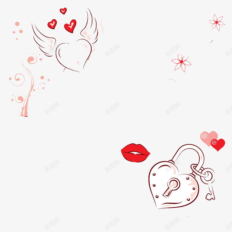 锁png免抠素材_新图网 https://ixintu.com 心 翅膀 锁