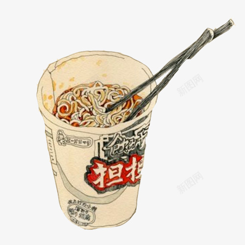 泡面手绘画片png免抠素材_新图网 https://ixintu.com 小碗泡面 方便面 水彩画 泡面 速食食品