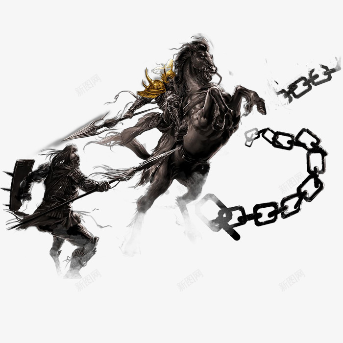 墨迹战马战士锁链png免抠素材_新图网 https://ixintu.com 墨迹 战士 战马 锁链