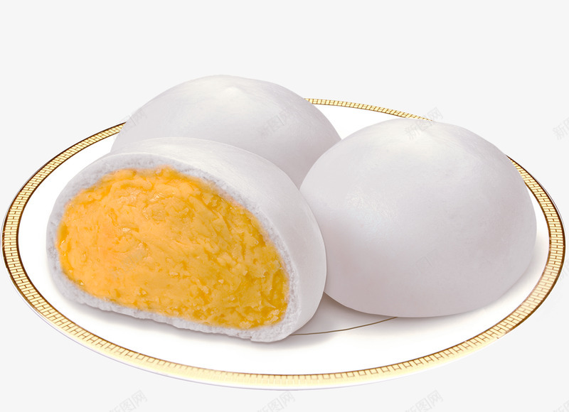 一盘皮薄馅大的奶黄包png免抠素材_新图网 https://ixintu.com 包子 奶黄包 盘子 蛋黄 面食 食品