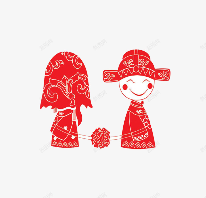 红色剪纸版新婚小人png免抠素材_新图网 https://ixintu.com 剪纸 新婚 新婚小人 红色
