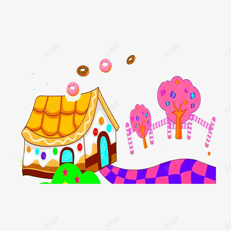 卡通手绘糖果屋png免抠素材_新图网 https://ixintu.com 卡通手绘糖果屋 卡通糖果屋 甜甜圈 甜蜜糖果屋 糖果树