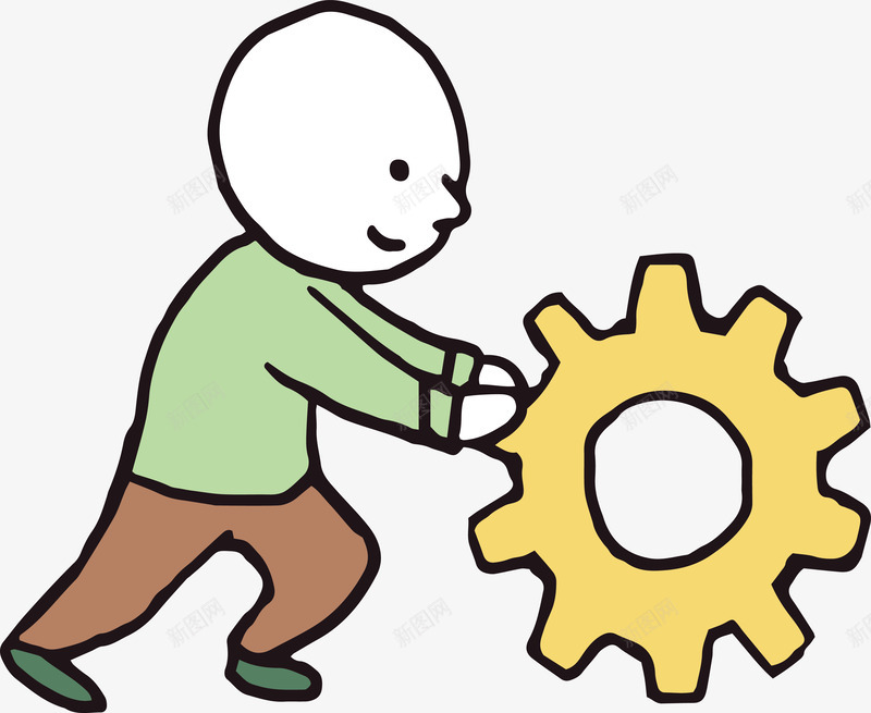 推着齿轮的小人矢量图ai免抠素材_新图网 https://ixintu.com 商务小人 手绘小人 技术支持 推着齿轮 矢量png 齿轮 矢量图