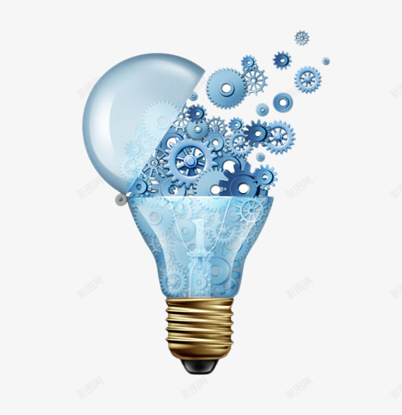 蓝色创意电器齿轮灯泡装饰图案png免抠素材_新图网 https://ixintu.com 免扣 免费下载 发亮 发明家 名人 灯 灯光 灯泡 爱迪生灯泡 电灯 黑暗