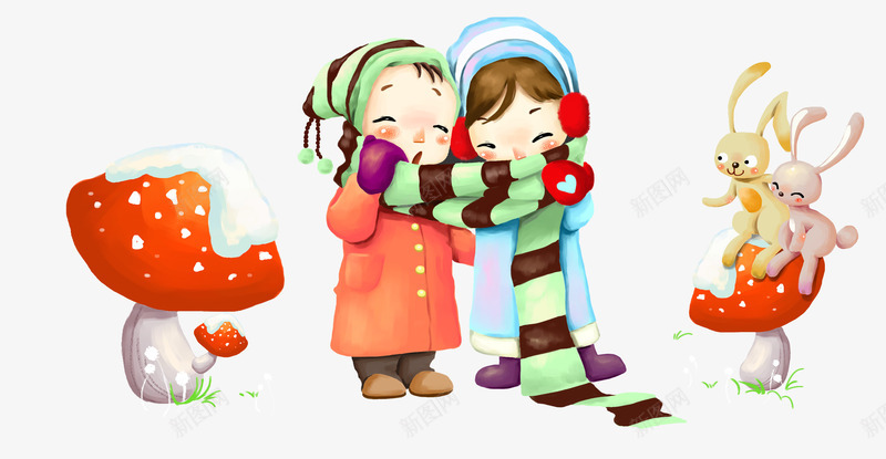 戴着一条围巾的女孩们png免抠素材_新图网 https://ixintu.com 下雪 冬天 卡通 围巾