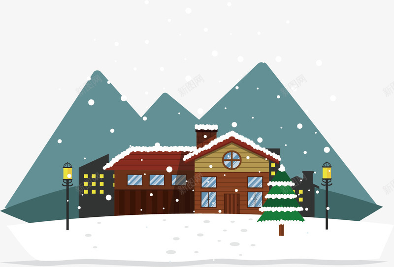 房子下雪景色矢量图ai免抠素材_新图网 https://ixintu.com 下雪 下雪的房顶 创意 卡通 商务 大山 房子 手绘 简约 矢量图