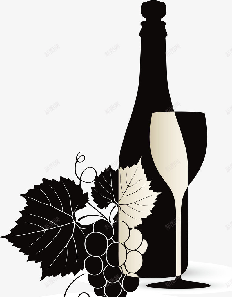 黑色简约红酒png免抠素材_新图网 https://ixintu.com 免抠PNG 简约 红酒 美酒 葡萄 装饰图案 黑色