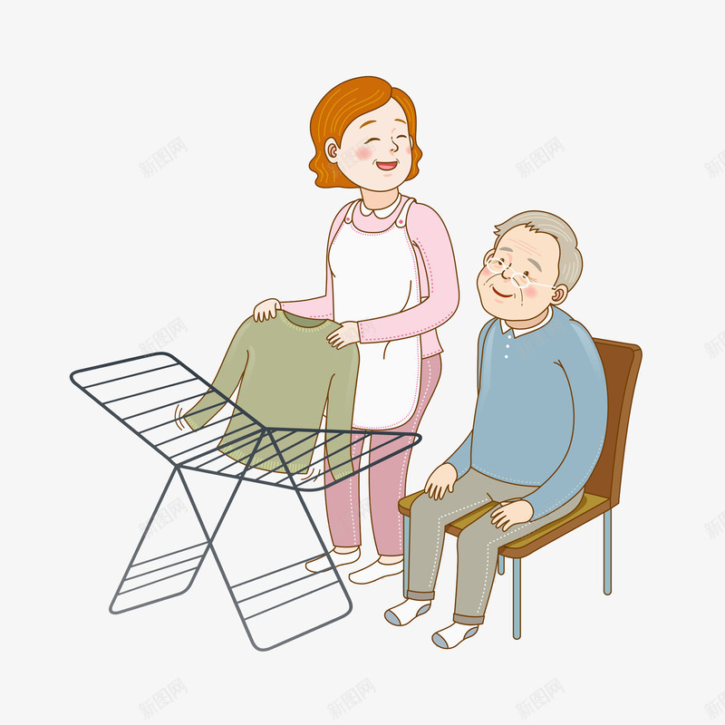 晾衣服的女人图png免抠素材_新图网 https://ixintu.com 卡通 女人 手绘 晾衣服 晾衣架 照顾 老人 高兴地